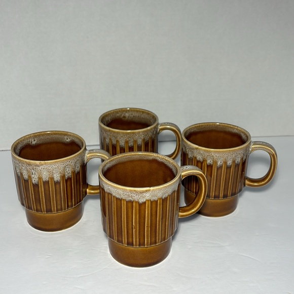 4 Stackable Drip Glaze Coffee Mugs Japan Brown Ceramic 6 OZS 3 1/2”H Set Of 4 - Picture 15 of 15
